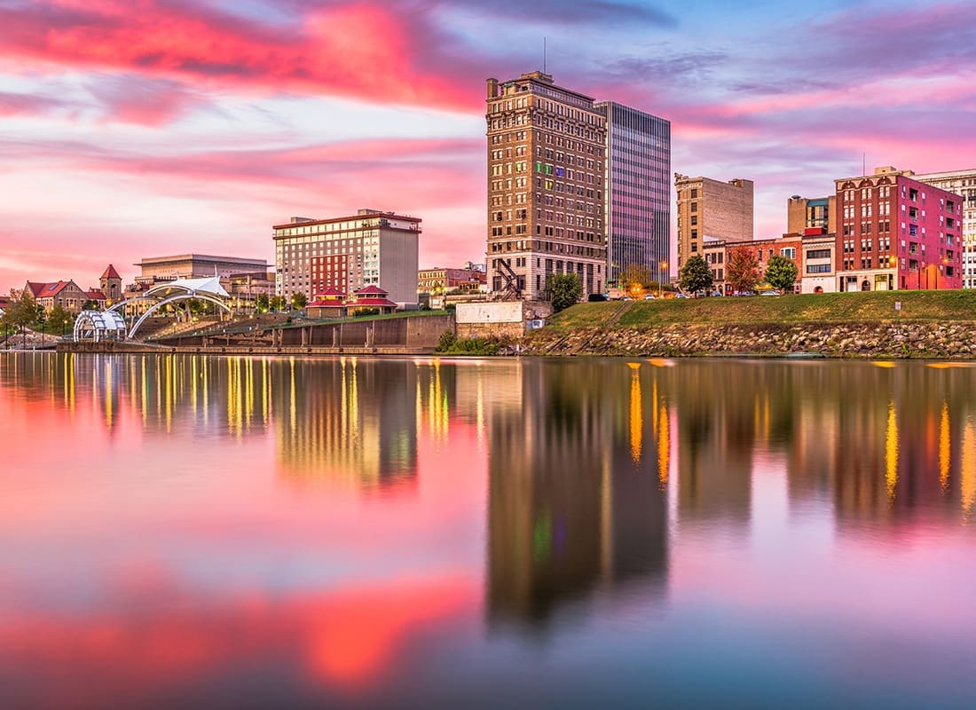 Charleston, WV - Aerial View of Charleston, WV During Sunset
